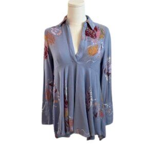 Free People Blue Floral Tunic Top
